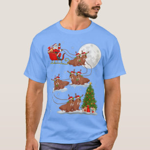 Funny Xmas Lighting Tree Santa Riding Walrus Chris T-Shirt