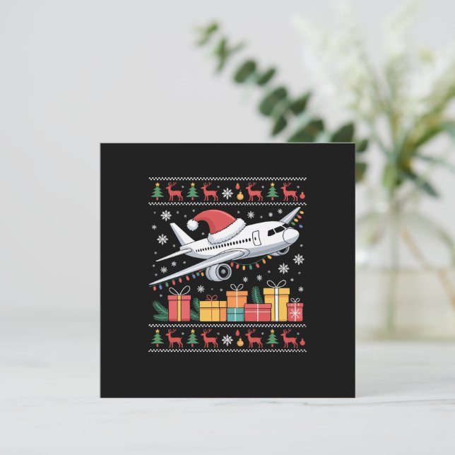 Funny Xmas Lighting Tree Santa Ugly Aeroplane  Card (Standing Front)