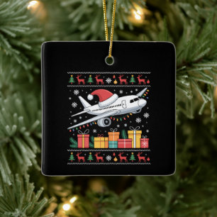 Funny Xmas Lighting Tree Santa Ugly Aeroplane Ceramic Ornament