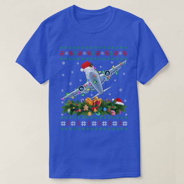 Funny Xmas Lighting Tree Santa Ugly Aeroplane Chri T-Shirt (Design Front)