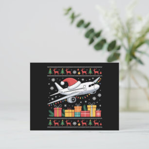 Funny Xmas Lighting Tree Santa Ugly Aeroplane Holiday Postcard