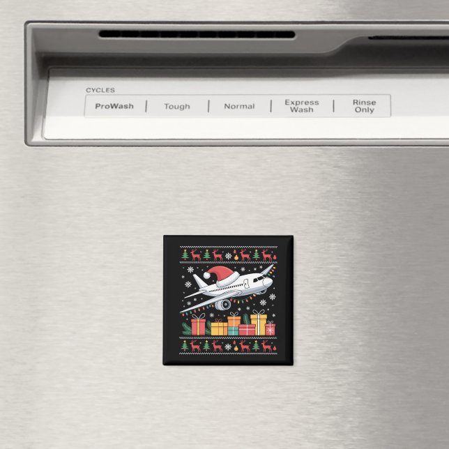 Funny Xmas Lighting Tree Santa Ugly Aeroplane  Magnet (In Situ (Dishwasher))