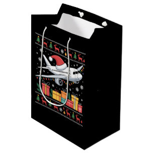 Funny Xmas Lighting Tree Santa Ugly Aeroplane Medium Gift Bag