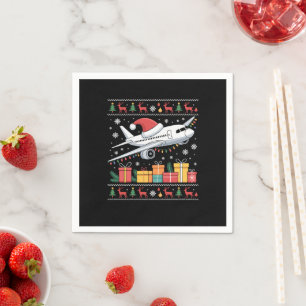 Funny Xmas Lighting Tree Santa Ugly Aeroplane Napkin