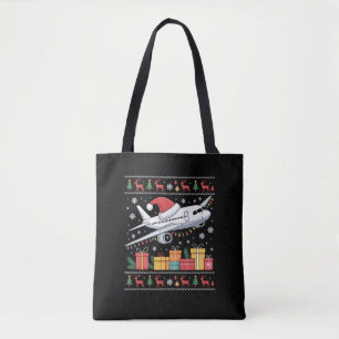 Funny Xmas Lighting Tree Santa Ugly Aeroplane Tote Bag
