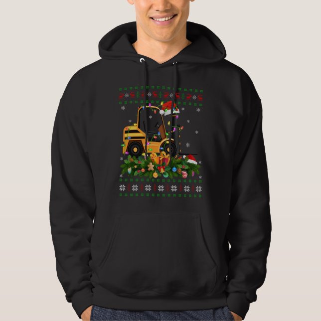 Funny Xmas Lighting Tree Santa Ugly Forklift Chris Hoodie (Front)
