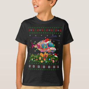 Funny Xmas Lighting Tree Santa Ugly Helicopter Chr T-Shirt