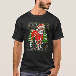 Funny Xmas Lighting Ugly Santa Basenji Christmas T-Shirt
