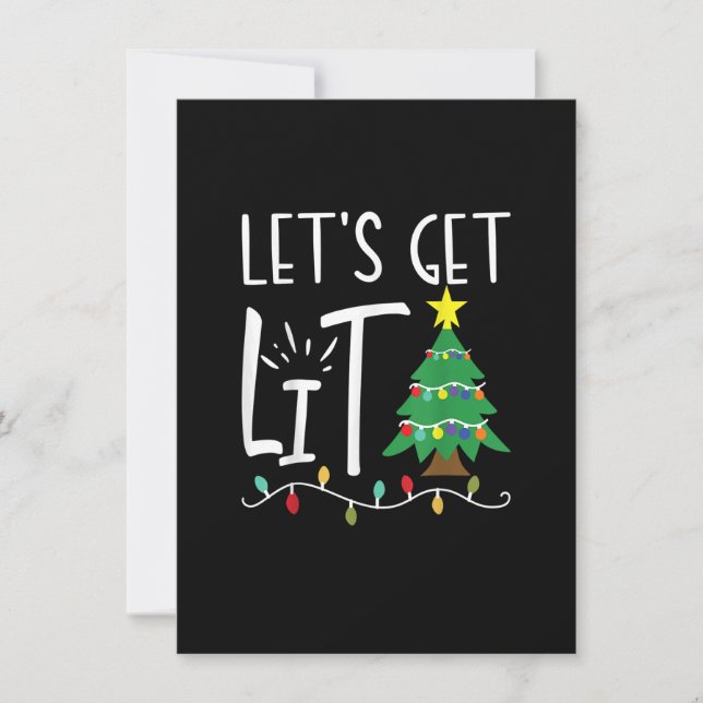 Funny Xmas Lights Let's Get Lit Christmas Adults Invitation (Front)