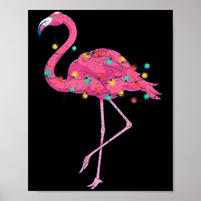 Funny Xmas Lights Nk Flamingo Trocal Christmas In  Poster (Front)