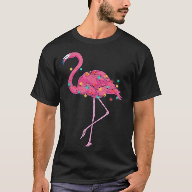 Funny Xmas Lights Nk Flamingo Trocal Christmas In  T-Shirt (Front)