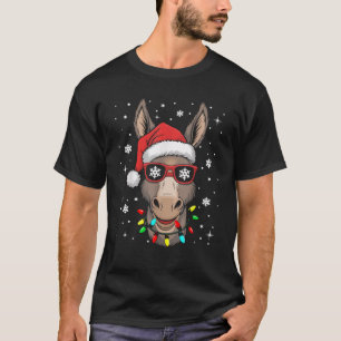 Funny Xmas Lights Santa Hat Donkey Christmas T-Shirt