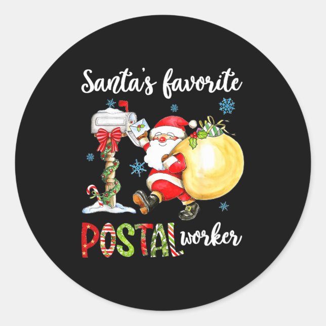Funny Xmas Lights Santa's Favorite Stal Worker Chr Classic Round Sticker (Front)