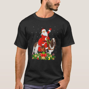 Funny Xmas Matching Santa Riding Basset Hound Dog  T-Shirt
