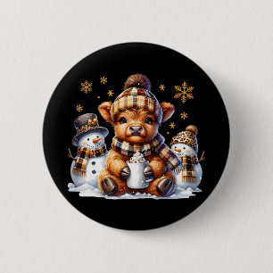 Funny Xmas Merry Cows Cute Cow Christmas Snowman 6 Cm Round Badge