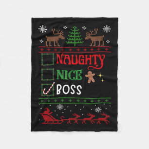 Funny Xmas Nice Naughty List Christmas Boss  Fleece Blanket
