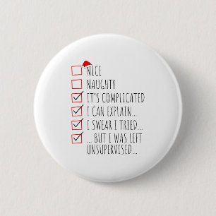 Funny Xmas Nice Naughty List I Can Explain I Swear 6 Cm Round Badge