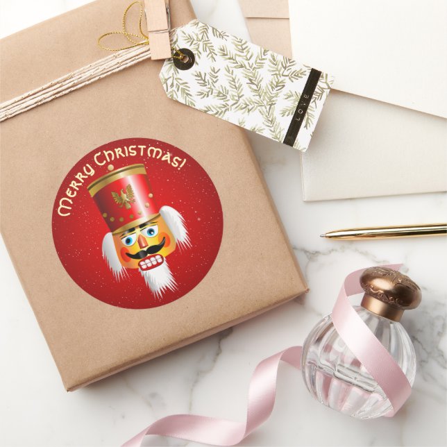 Funny Xmas Nutcracker Classic Round Sticker (Gifting)