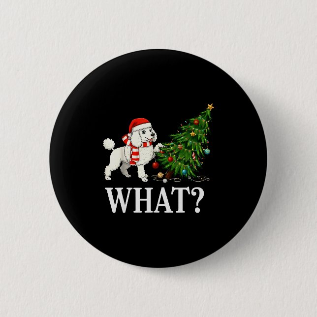 Funny Xmas Odle Pushing Christmas Tree Over Dog Wh 6 Cm Round Badge (Front)