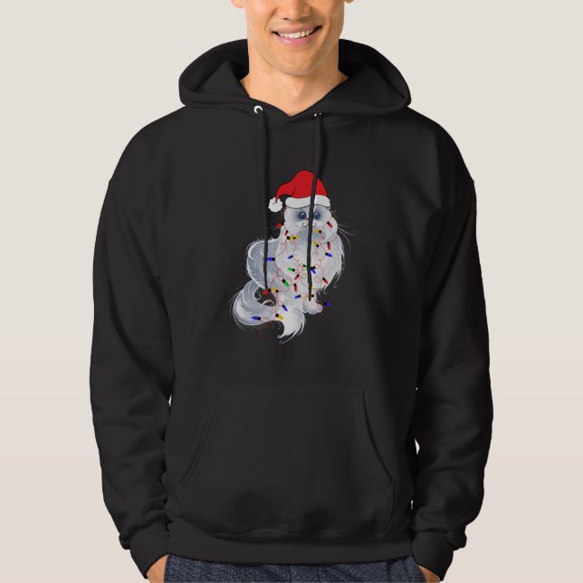 Funny Xmas Persian Cat Christmas Lights Santa Clau Hoodie (Front)