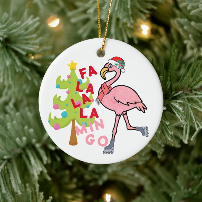 Funny Xmas Pink Flamingo Christmas Humour Ornament (Tree)