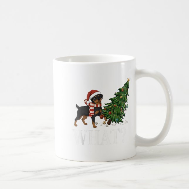 Funny Xmas Rottweiler Pushing Christmas Tree Over  Coffee Mug (Right)