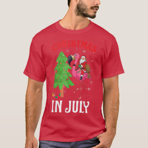 Funny Xmas Santa Flamingo Christmas In July T-Shirt