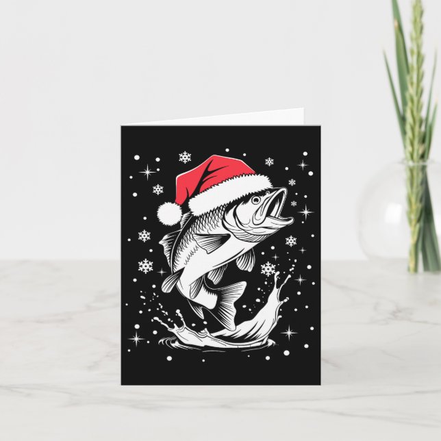 Funny Xmas Santa Hat Fish Christmas Fishing  Card (Front)