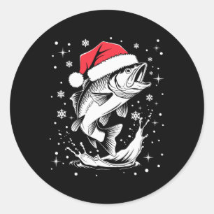 Funny Xmas Santa Hat Fish Christmas Fishing  Classic Round Sticker