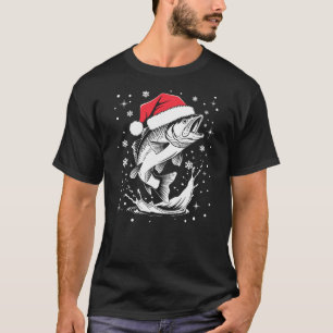 Funny Xmas Santa Hat Fish Christmas Fishing T-Shirt