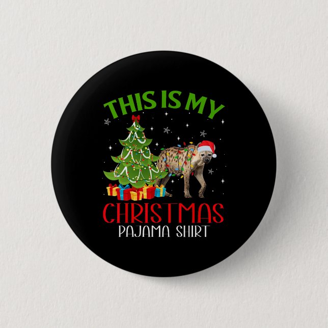Funny Xmas Santa Lights This Is My Hyena Christmas 6 Cm Round Badge (Front)