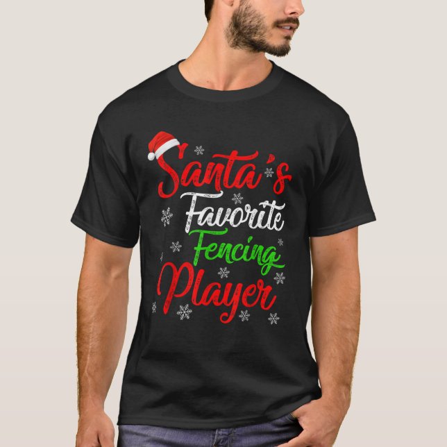 Funny Xmas Santa s Favourite Fencing Player Christ T-Shirt (Front)
