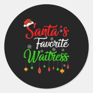 Funny Xmas Santa's Favorite Waitress Christmas Classic Round Sticker