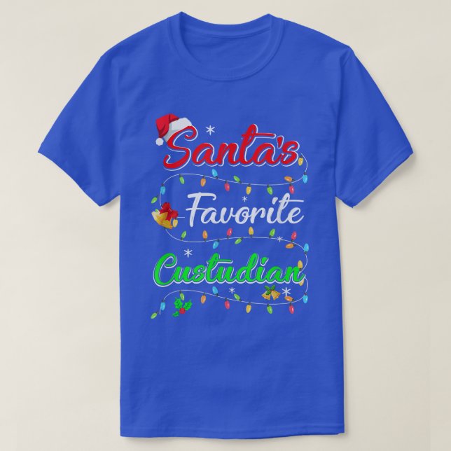 Funny Xmas Santa's Favourite Custodian Christmas  T-Shirt (Design Front)