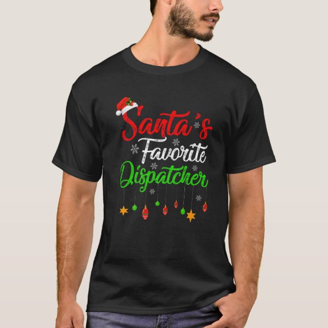 Funny Xmas Santa's Favourite Dispatcher Christmas T-Shirt (Front)