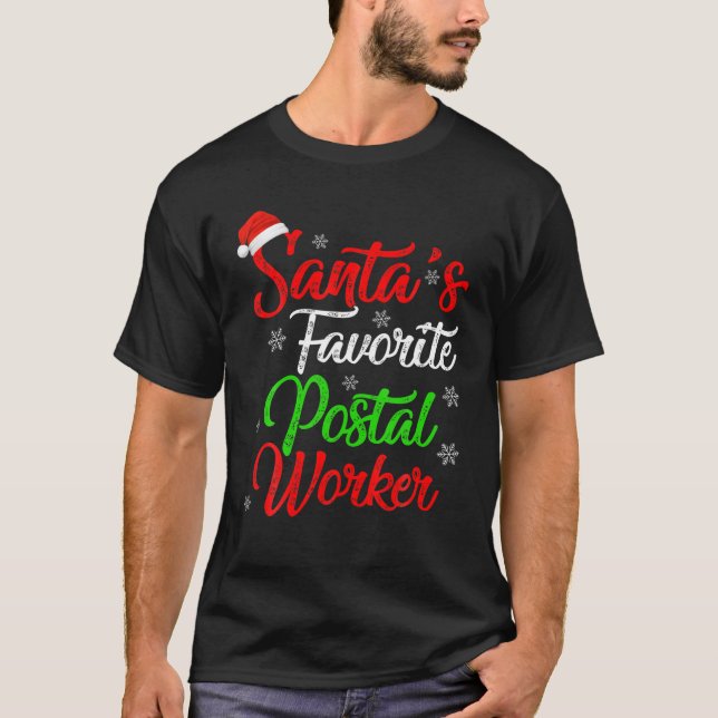 Funny Xmas Santa's Favourite Postal Worker Christm T-Shirt (Front)