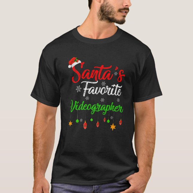 Funny Xmas Santa's Favourite Videographer Christma T-Shirt (Front)