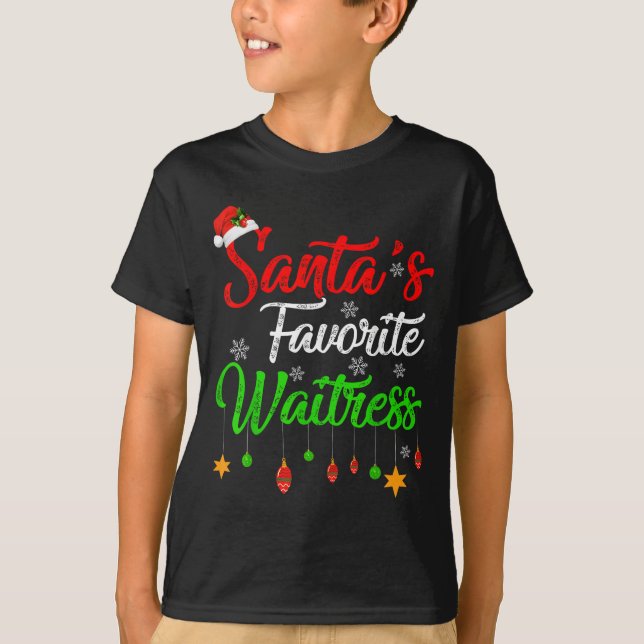 Funny Xmas Santa's Favourite Waitress Christmas  T-Shirt (Front)