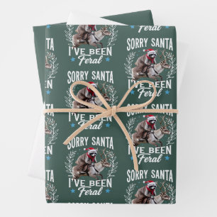 Funny Xmas Sorry Santa I've Been Feral Racoon Wrapping Paper Sheet
