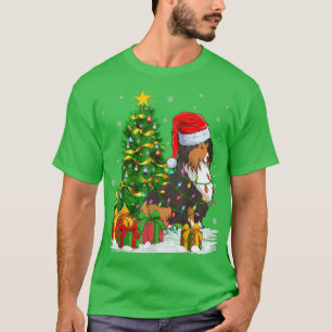 Funny Xmas Tree Family Matching Santa Sheltie Dog T-Shirt
