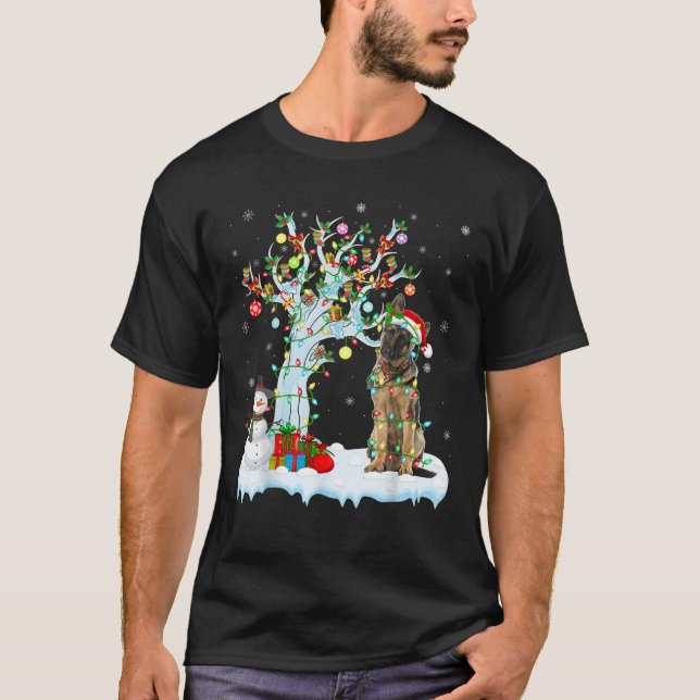 Funny Xmas Tree Lighting Santa Hat German Shepherd T-Shirt (Front)