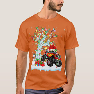 Funny Xmas Tree Lighting Santa Hat Monster Truck C T-Shirt