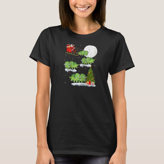 Funny Xmas Tree Santa Riding Triceratops Dinosaur  T-Shirt (Front)