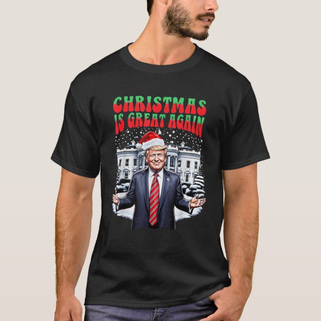 Funny Xmas Trump Pyjamas Holiday Christmas Is Grea T-Shirt (Front)