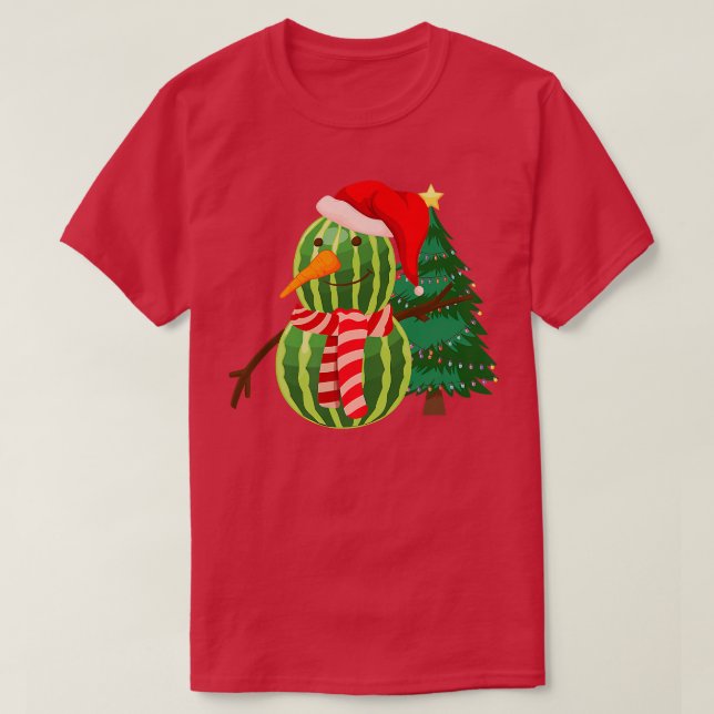 Funny Xmas Watermelon Snowman - Christmas In July  T-Shirt (Design Front)