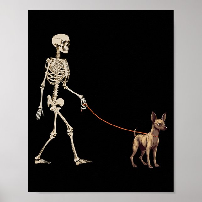 Funny Xoloitzcuintli Xolo Skeleton Dog Walking Poster (Front)