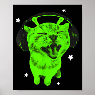 Funny Y2k Alien Cat Meme Retro Silly Cat Vintage S Poster