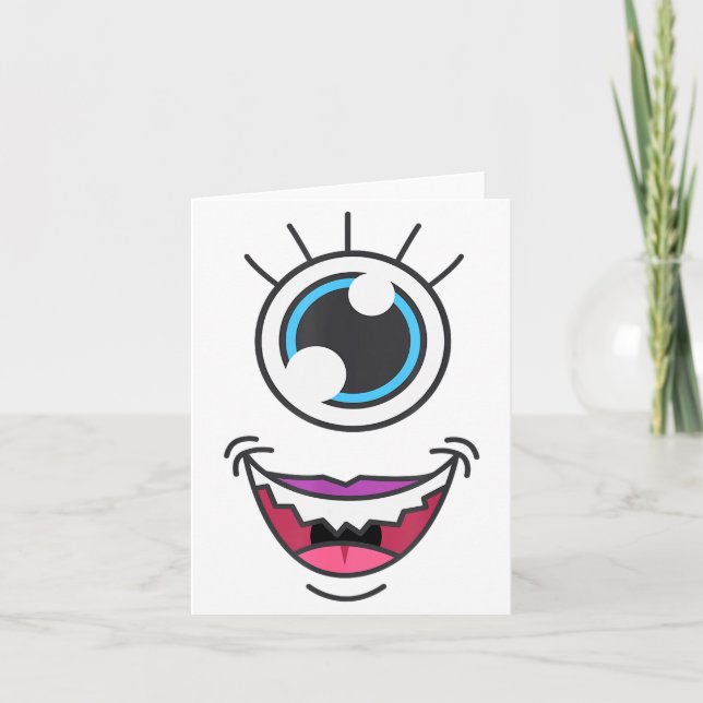 Funny Y Monster Eyeball Face Halloween  Card (Front)