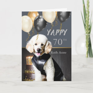 Funny Yappy 70th Birthday White Poodle in Leather  Holiday Card