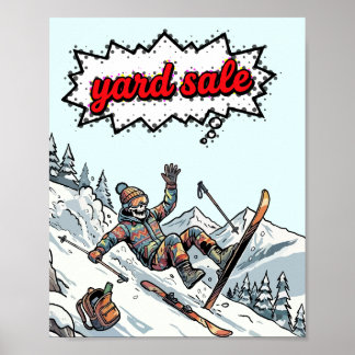 Funny Yard Sale Skiing Skeleton Poster | Ski Crash